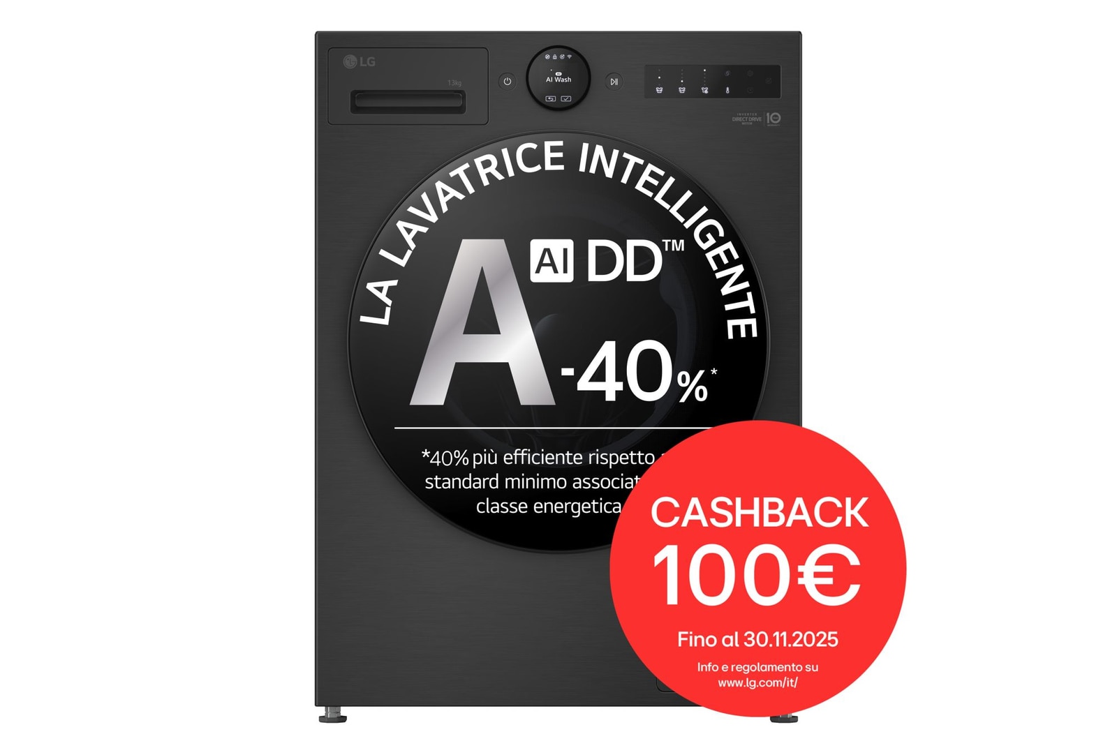 Immagine frontale della lavatrice LG F4X70013TBB serie X7 classe A-40%